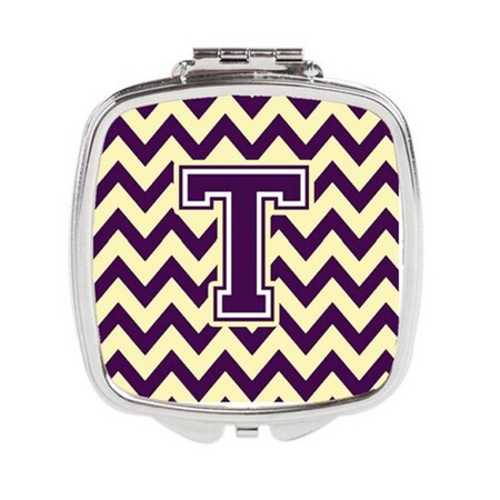 Carolines Treasures Letter T Chevron Purple and Gold Compact Mirror CJ1058-TSCM